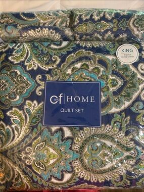 King Quilt Set in Blue and Green Paisley